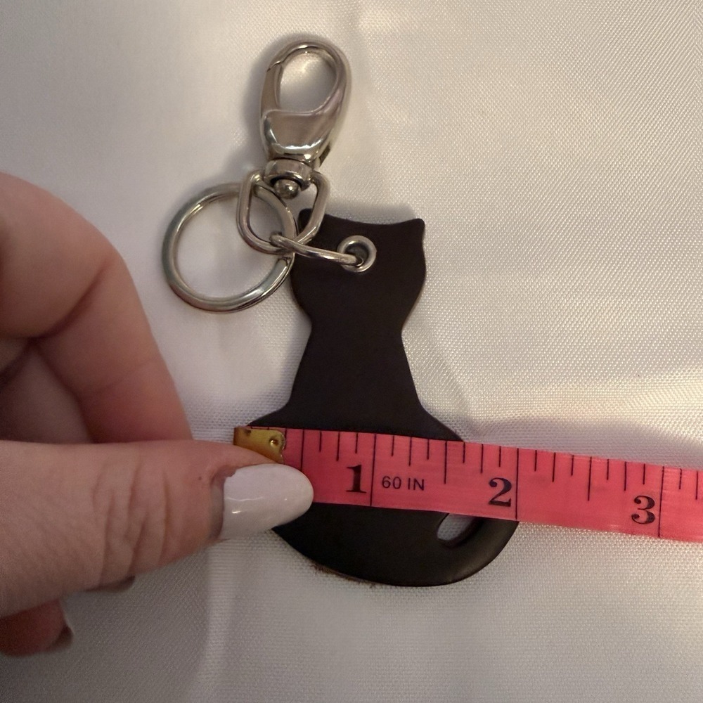 Leather Cat Kitty Keychain Bag Charm Dark Brown Gift for Cat Lovers - Picture 7 of 8
